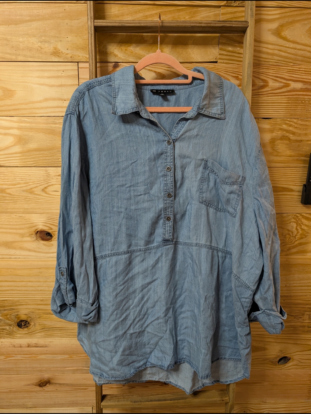 N Touch 💜 Light Blue Chambray Button-Front Women's Tunic Shirt
